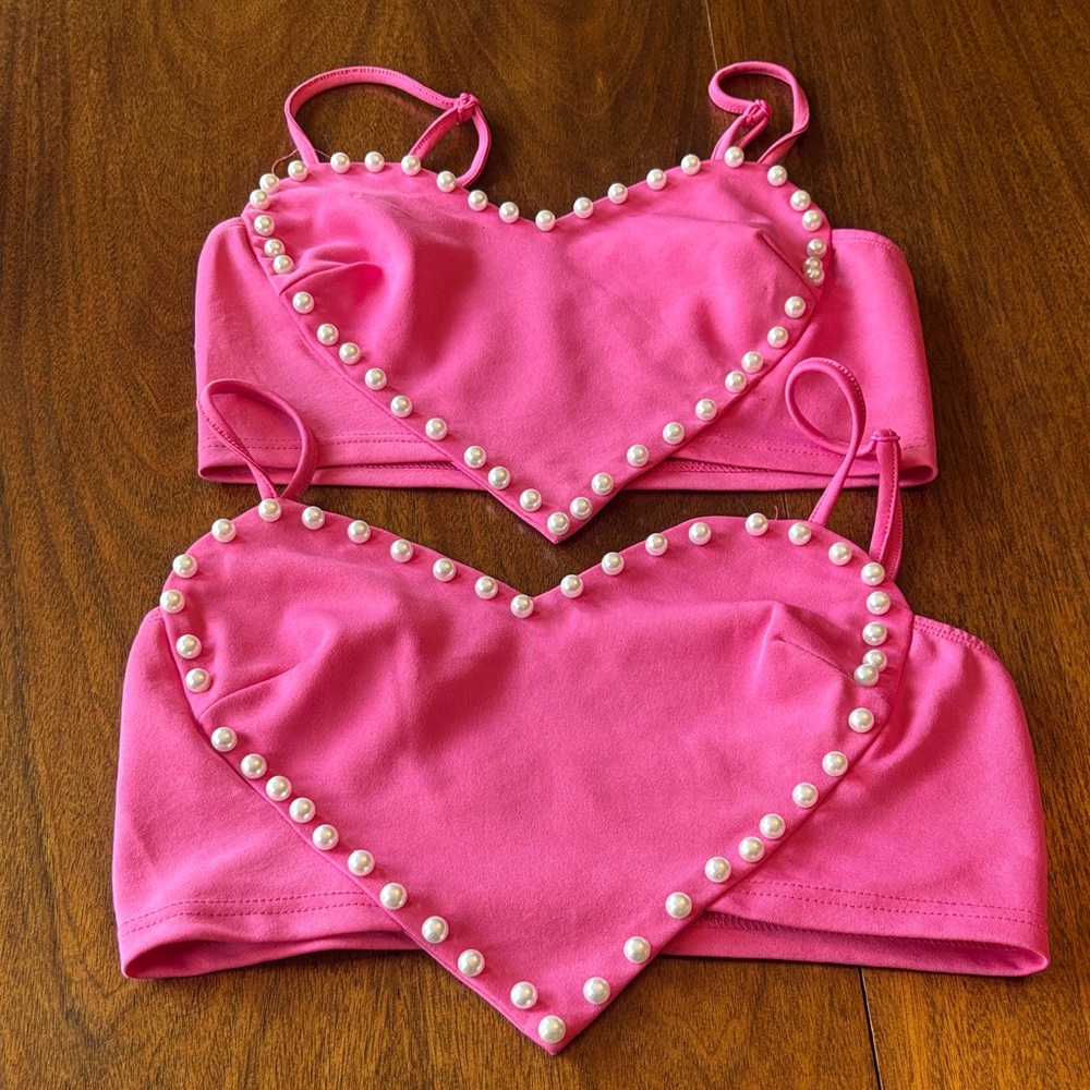 SHEIN Pink Heart Crop Tops (2)